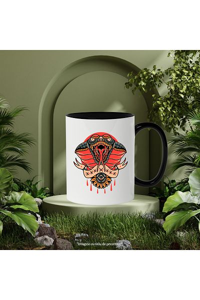 StoryGift Romania Mug With Cobra, Snake, Ribbon, Blood, Eyes, Fangs, Retro, Venom, Multicolor 330, With