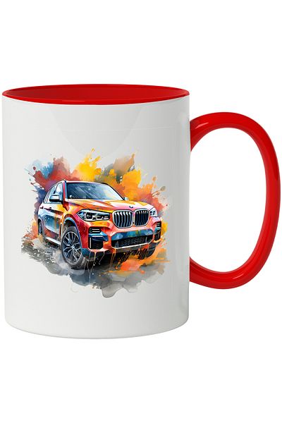 StoryGift Romania Mug With Car, Wheels, Paint, Watercolor, BMW, Brand, Multicolor 330 ml, Ceramic, With ,STG