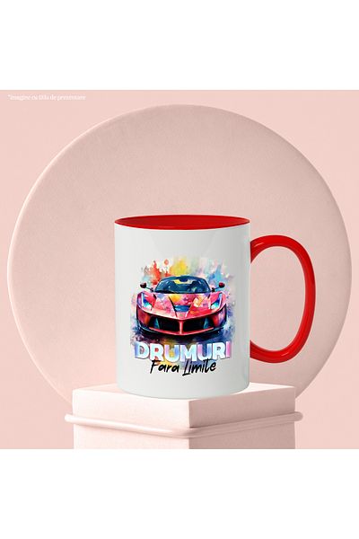 StoryGift Romania Mug With Message Roads Without Limits, Sports Car, Luxury, Mirrors, Multicolor 330 ml,, With