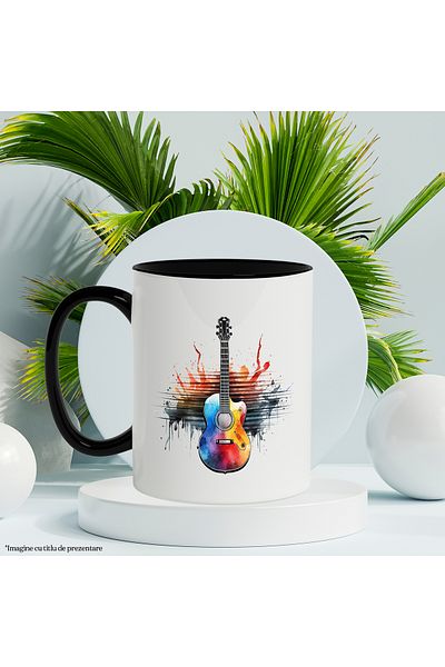 StoryGift Romania Guitar Mug, Stripes, Watercolor, Musical Instrument, Multicolor 330 ml, Ceram, Cu