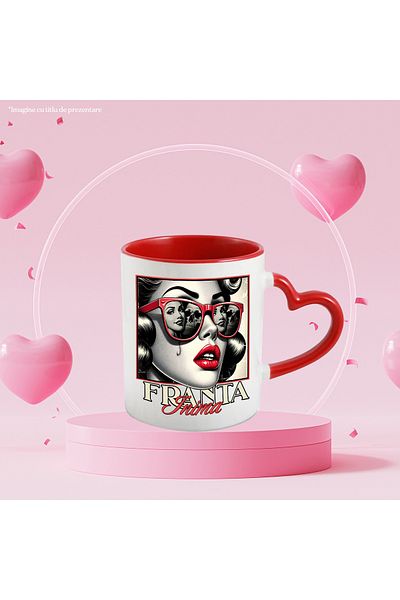 StoryGift Romania Heart Mug France Betrayal Girl Red Sunglasses, 330ml, Ceramic with Handles, With ,STG