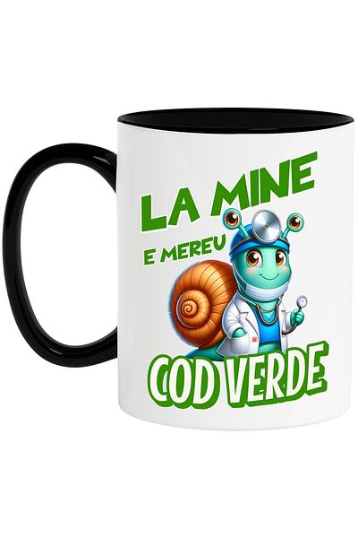 StoryGift Romania Mug Snail Clothing Doctor Vesel Text La mine E Mereu Cod Verde Kids, 330ml, Cu,STG