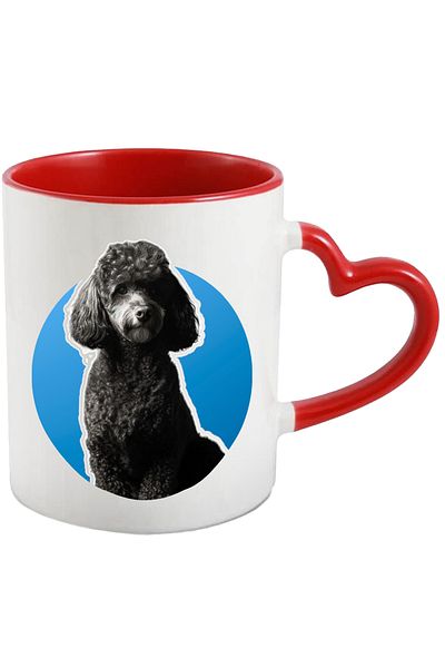 StoryGift Romania Mug with Dog Portrait Blue Background, Poodle Breed, Puppy, Fluffy, Black Fur, I, With,STG.