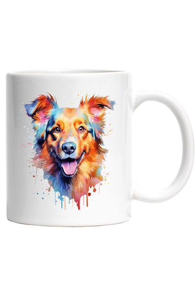 StoryGift Romania Cana Cu Caine, Ilustratie Watercolor, Stropi De Vopsea, Ani...