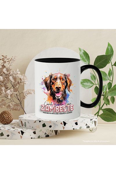 StoryGift Romania Mug With Message Smile, Love, Dog, Watercolor, Multicolor 330 ml, Ceramic c, With