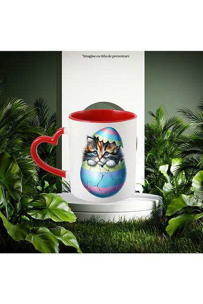 StoryGift Romania Mug with a shy kitten coming out of a broken egg | illustration | feline | with, with, STG