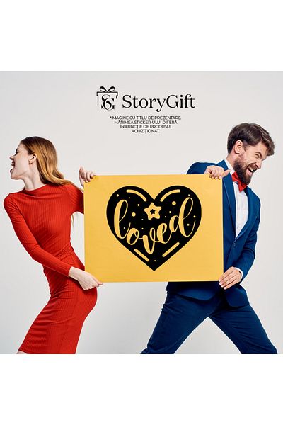 StoryGift Romania Sticker Eticheta 50CM Exterior cu o inimioara si o steluta pentru persoanele indragostite - iu