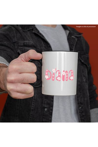 StoryGift Romania Mug With Name Diana, Flowers, Colorful, Pink, Cute, 330ml, Ceramic with Black Handle, With ,STG