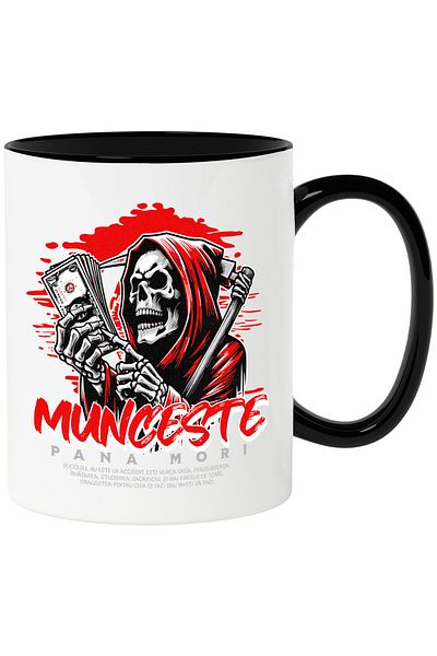 StoryGift Romania Work Until You Die Mug - Money, Success, Perseverance, 330ml, Ceramic with N Handle, With,STG.