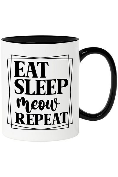 StoryGift Romania Mug with the text "Eat sleep, meow, repeat" - eat sleep meow repeat cat with , With ,STG