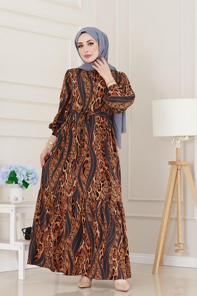 Sevitli Rochie din viscoză cu model leopard cu tunel în talie - gri
