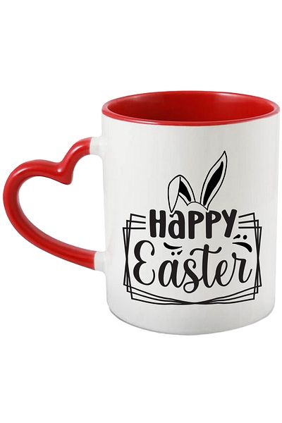 StoryGift Romania Mug with rabbit ears and the text "Happy Easter!" - greeting with Red Heart Handle, With ,STG