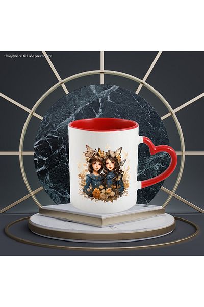 StoryGift Romania Mug with 2 cute girls, illustration, nature, butterflies, popcorn, atmosphere of everything, With ,STG.