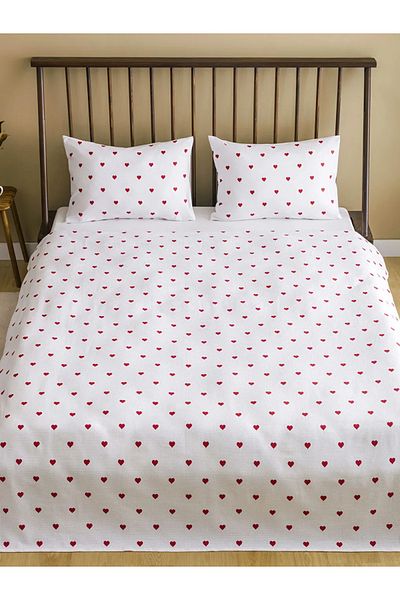 LC Waikiki Lcw Home Red Heart Patterned Double Pique Set