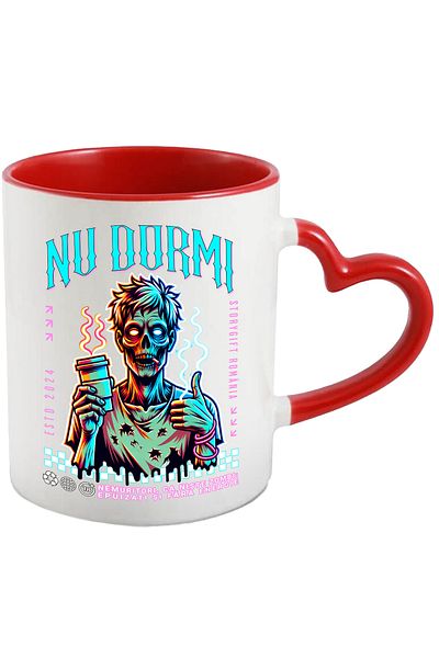 StoryGift Romania Zombie Mug with Coffee and Cigarette Don't Sleep Stress, 330ml, Ceramic with Heart Handle R, With, STG.