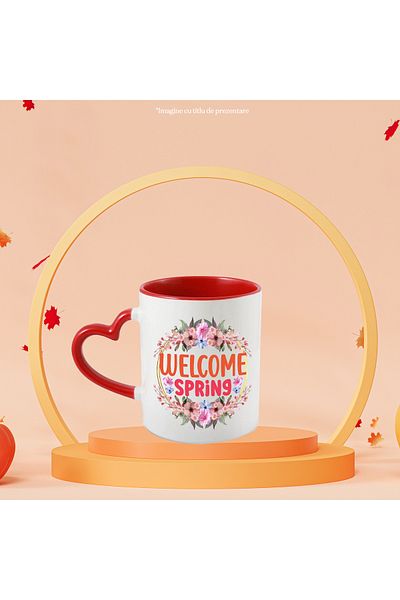 StoryGift Romania Mug with the message "Welcome, spring", illustration, spring, flowers, welcome, , With ,STG