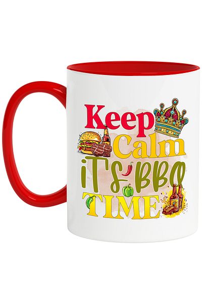 StoryGift Romania Mug with the message "Keep calm, it's BBQ time", cooking, illustration, kitchen, stay calm, With ,STG