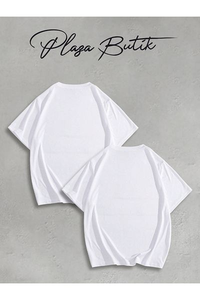 Plaza Butik Teak and Exclamation Mark Printed Double Oversize T-Shirt