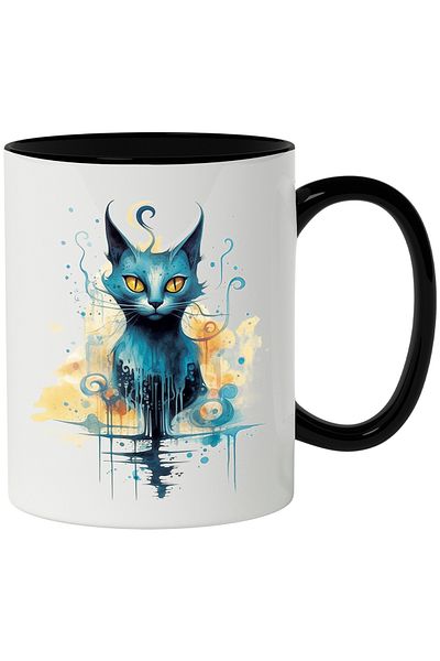 StoryGift Romania Cat Mug, Watercolor, Abstract, Illustration, Fantasy, Multicolor 330 ml, Ce, Cu, STG