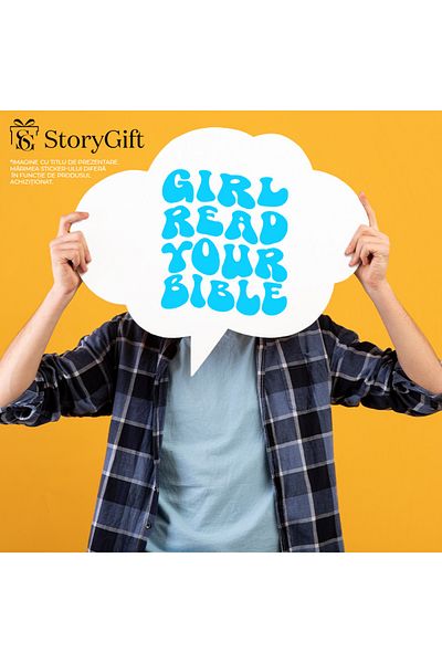 StoryGift Romania Sticker Eticheta 50CM Exterior cu mesajul "Girl, read your Bible" - fata, citeste-ti Biblia ,