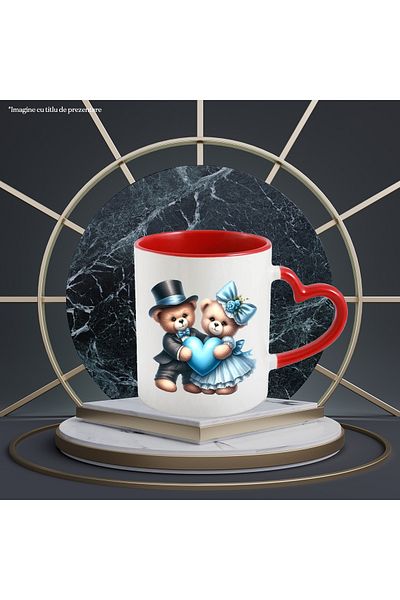StoryGift Romania Mug with 2 teddy bears holding a blue heart, illustration, dress, costume, With,STG