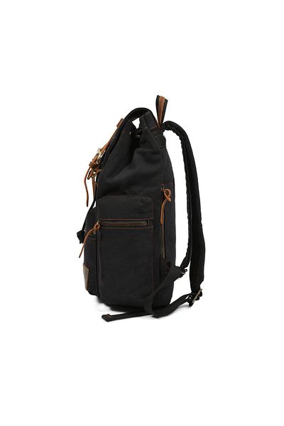 JOLAR. Canvas backpack, for travel, hiking, laptop compartment, anti-theft pocket, JOLAR. Black