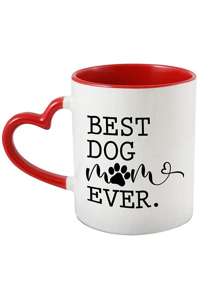 StoryGift Romania Mug with paw and heart with the message "Best dog mom ever" - the best mom c, Cu,STG