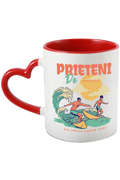 StoryGift Romania Cana PRIETENI DE DISTRCTIE SURF, VALURI MARE, 330ml, Ceramica cu Maner Inima Ros, Cu ,STG
