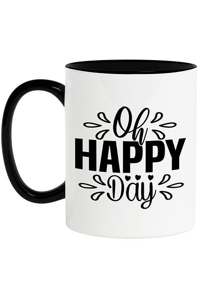 StoryGift Romania Mug with the message "Oh, happy day" - the day of joy, heart with Black Handle, With Black Handle, STG