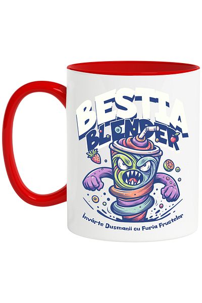 StoryGift Romania Blender Beast Mug Spins Enemies, 330ml, Ceramic with Red Handle, With Red Handle ST,STG