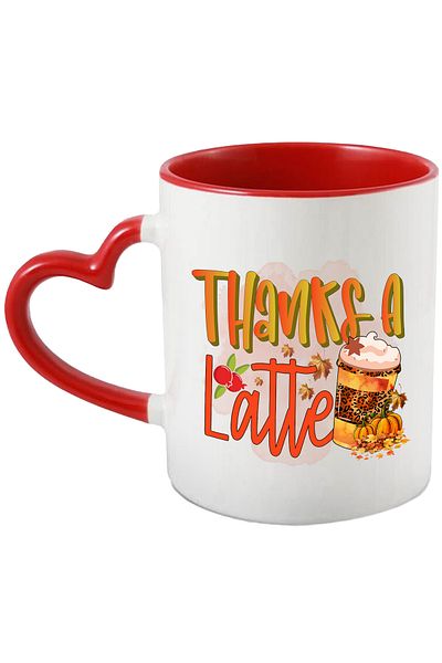 StoryGift Romania Mug with the message "Thanks a latte", autumn, illustration, pumpkins, coffee, whipped cream, fr, With ,STG .