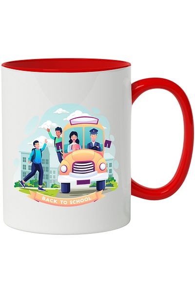 StoryGift Romania Mug With Message In English Back To School, Bus, Sky, Children, Multicolor 330 ml,, With ,STG