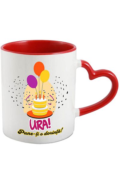 StoryGift Romania Mug Birthday Cake! text make a wish balloons, 330ml, Ceramic with Handle in, With,STG.