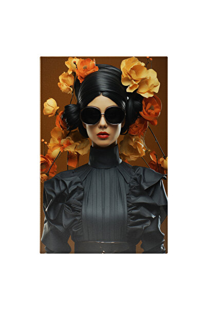 StoryGift Romania Tablou Canvas: Femeie Imbracata In Negru - Flori Bruneta Av...