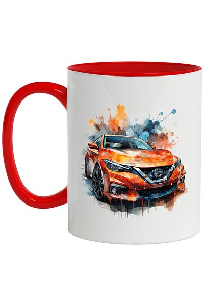 StoryGift Romania Car Mug, Watercolor Illustration, Nissan Maxima, Multicolor 330 ml, Ceramic, With ,STG
