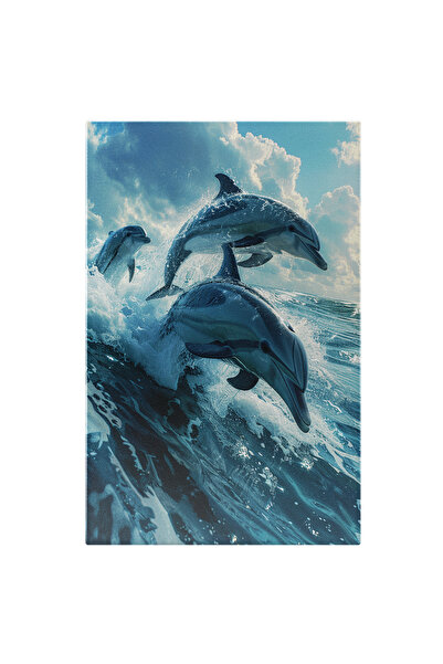 StoryGift Romania Tablou Canvas Saltul Delfinilor În Valuri Spumoase Rapidita...