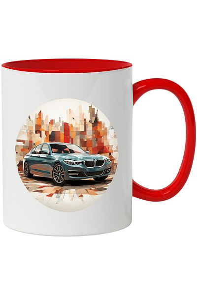 StoryGift Romania Mug With Car, Circle, Mosaic, BMW, Brand, Illustration, Multicolor 330 ml, Ceramic, With ,STG