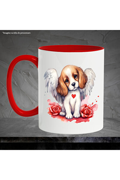 StoryGift Romania Mug with a shy puppy | wings | illustration | roses | heart | appreciation | c, With ,STG .
