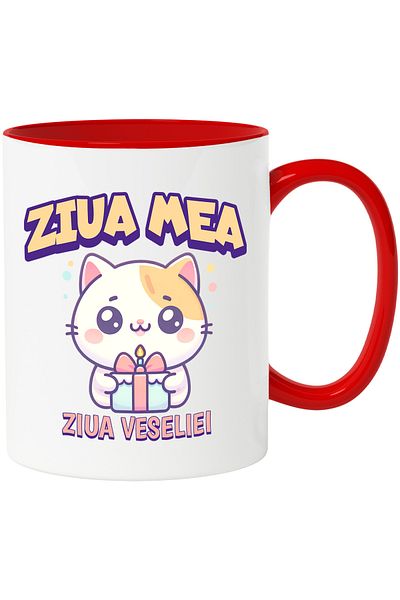 StoryGift Romania Mug Cat celebrating birthday My day, the day of joy, 330ml, Ceramic with Ma, Cu, STG
