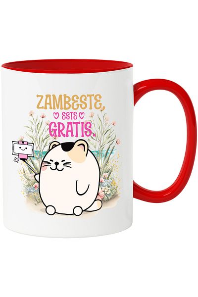 StoryGift Romania Cat With Long Whiskers Selfie Mug, Inspirational Text Smiles Are Free, 33, With,STG