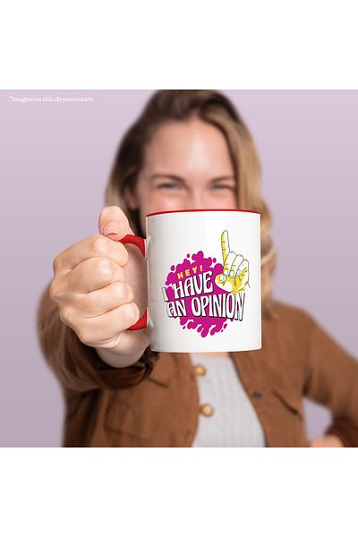 StoryGift Romania Mug With English Message Hey I Have An Opinion, Finger, Hand, Multicolor 330 ml, , With ,STG