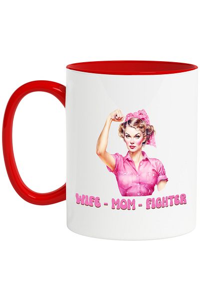 StoryGift Romania Mug with a woman with the message "Wife - mom - fighter", illustration, awareness, , With ,STG