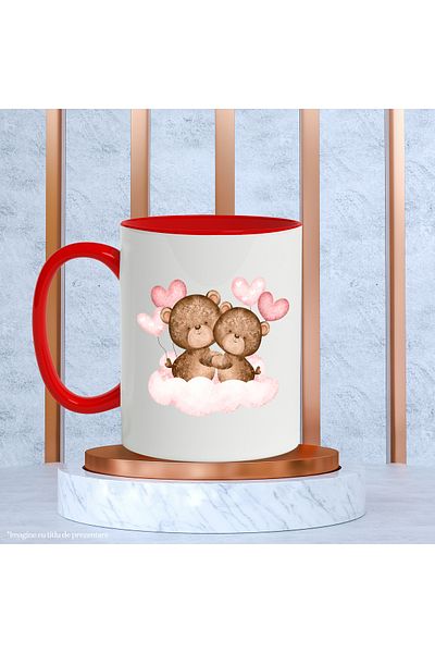 StoryGift Romania Mug With Teddy Bear, Cloud, Balloons, Hug, Hearts, Love, Multicolor 330 ml, Ce, Cu, STG