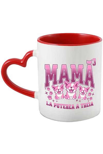 StoryGift Romania Mug Mom to the power of three dogs puppies, family,, 330ml, Ceramic with Heart Handle, With,STG.