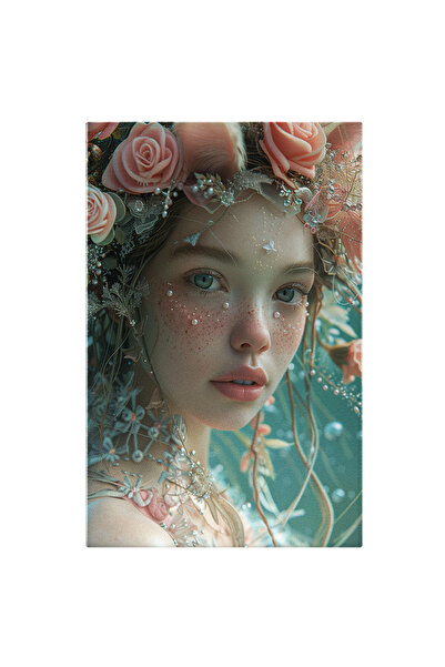 StoryGift Romania Tablou Canvas Fata Cu Ochii Albastri Si Buze Mari Cu O Coro...