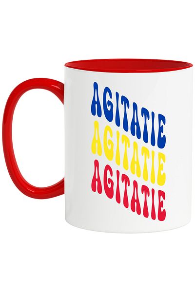 StoryGift Romania Mug The Word Agitation, in the Colors of the Romanian Flag, Red, Yellow, Blue, , With ,STG