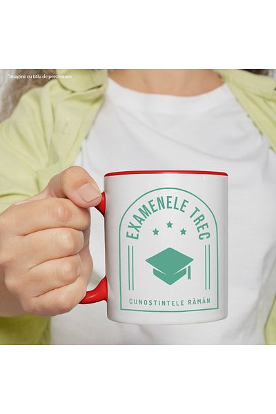StoryGift Romania Mug Exams pass, knowledge remains education, 330ml, Ceramic with Red Handle, With Ma, STG