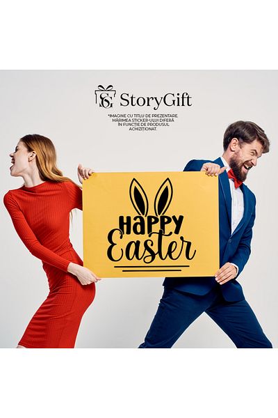 StoryGift Romania 90CM Exterior Adhesive Sticker with rabbit ears and the wish "Happy Easter" - Easter