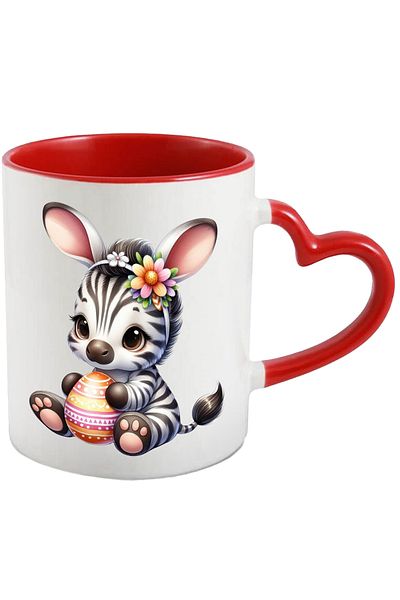 StoryGift Romania Mug with a baby zebra holding a painted egg | illustration | flowers | ears of i, With ,STG