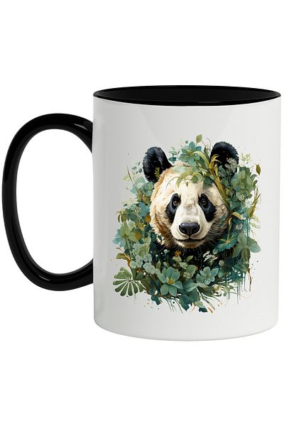 StoryGift Romania Panda Bear Mug, Vegetation, Leaves, Flowers, Exotic, Nature, Multicolor 330 ml, , With ,STG